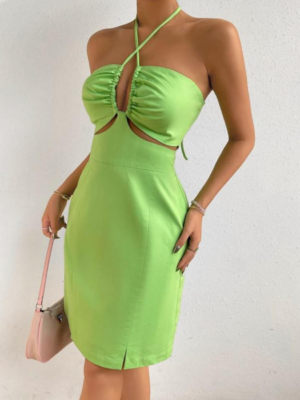 vestido curto com recortes verde