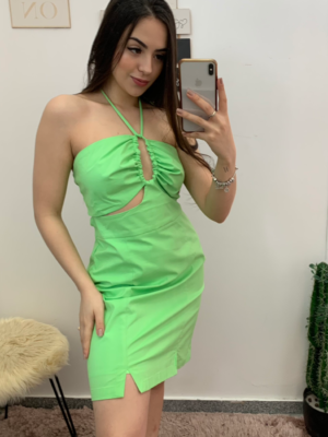 vestido curto com recortes verde