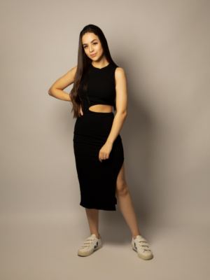 vestido midi com fenda preto